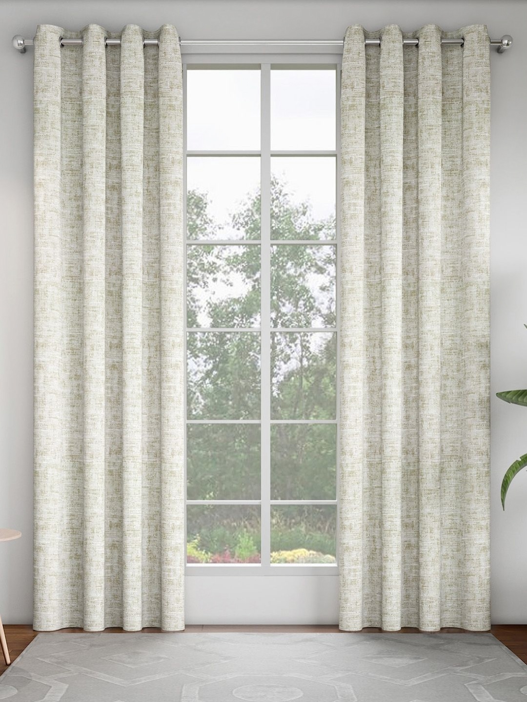 

GM Green & Cream-Coloured Set of 2 Room Darkening Door Curtain