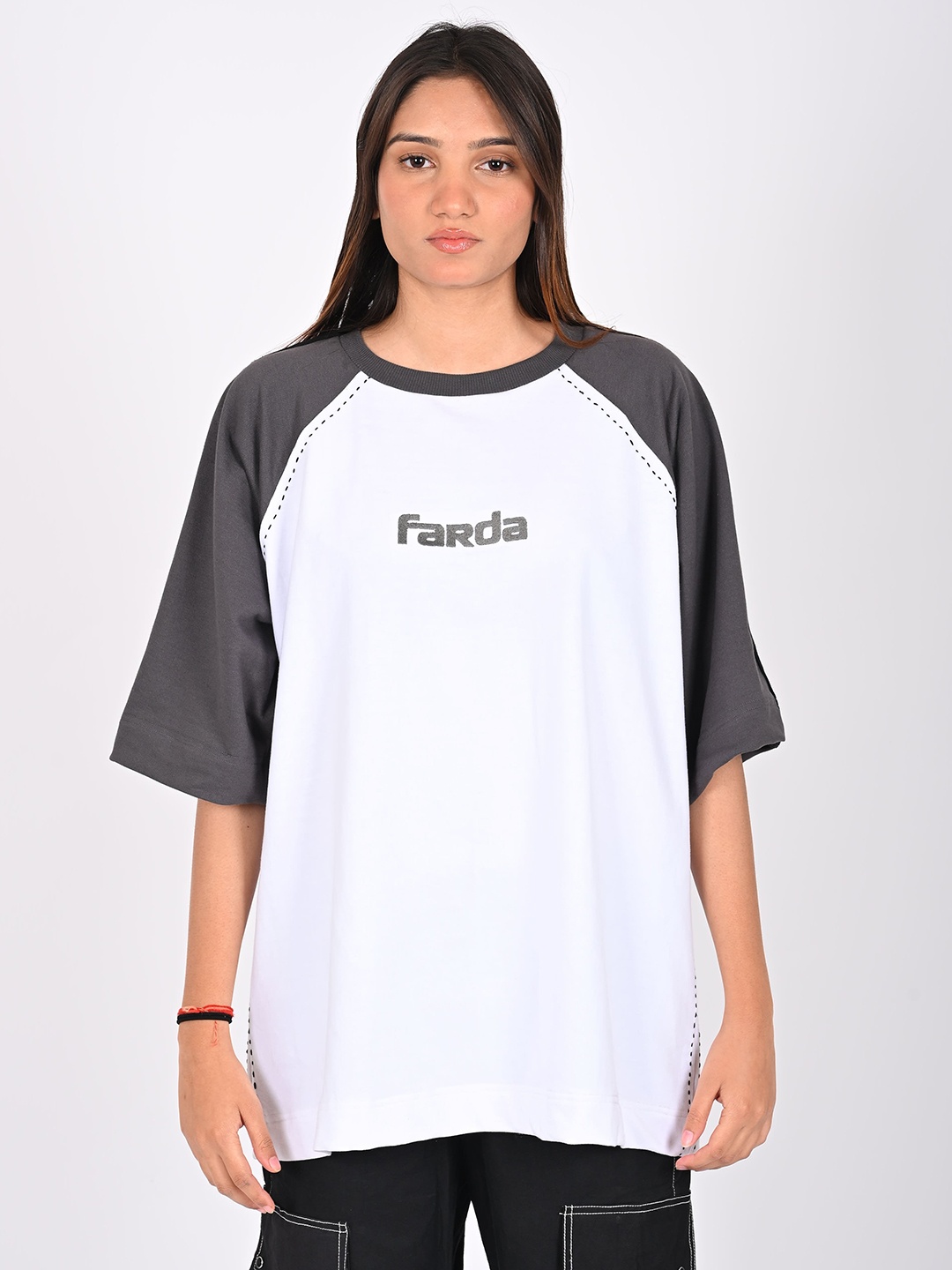

FARDA Unisex Drop-Shoulder Sleeves Cut Outs T-shirt, White
