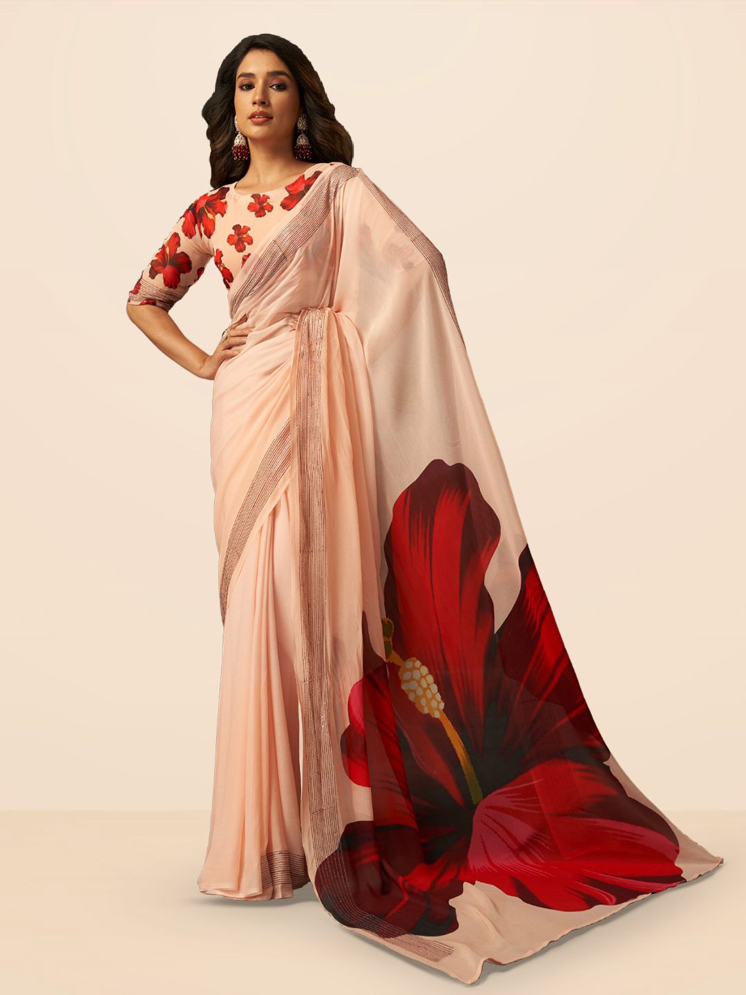 

SARHA Floral Pure Georgette Saree, Beige