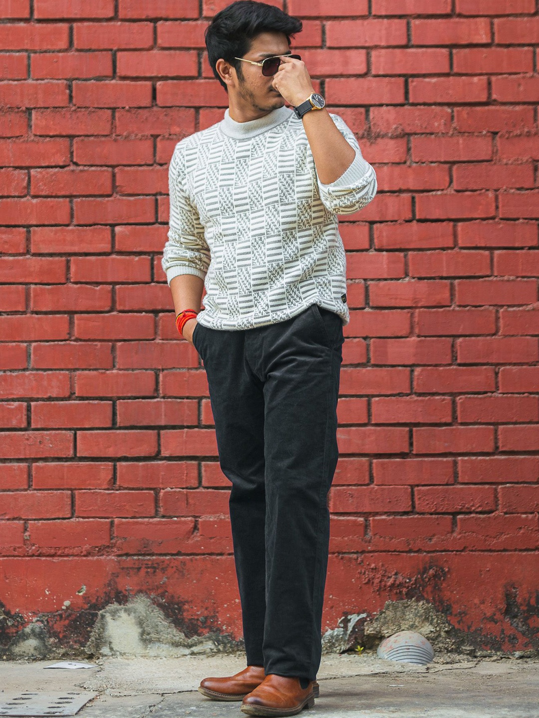 

JAVINISHKA Men Printed Woollen Pullover, Grey