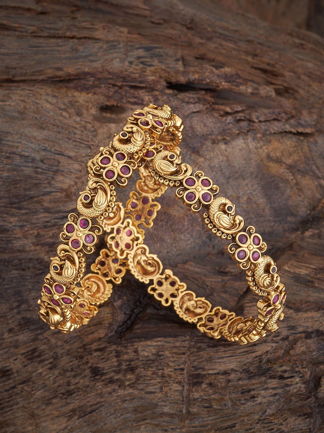 

Kushal's Fashion Jewellery Set Of 2 Gold-Plated AD-Studded Bangles