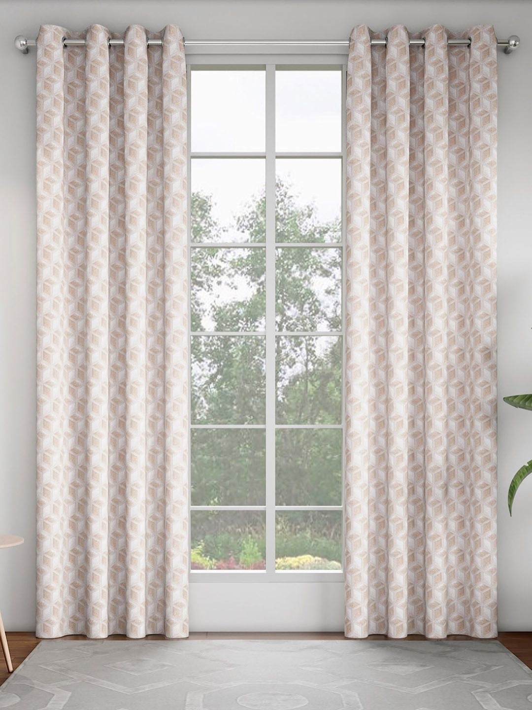 

GM Off White & Beige Set of 2 Geometric Room Darkening Door Curtain
