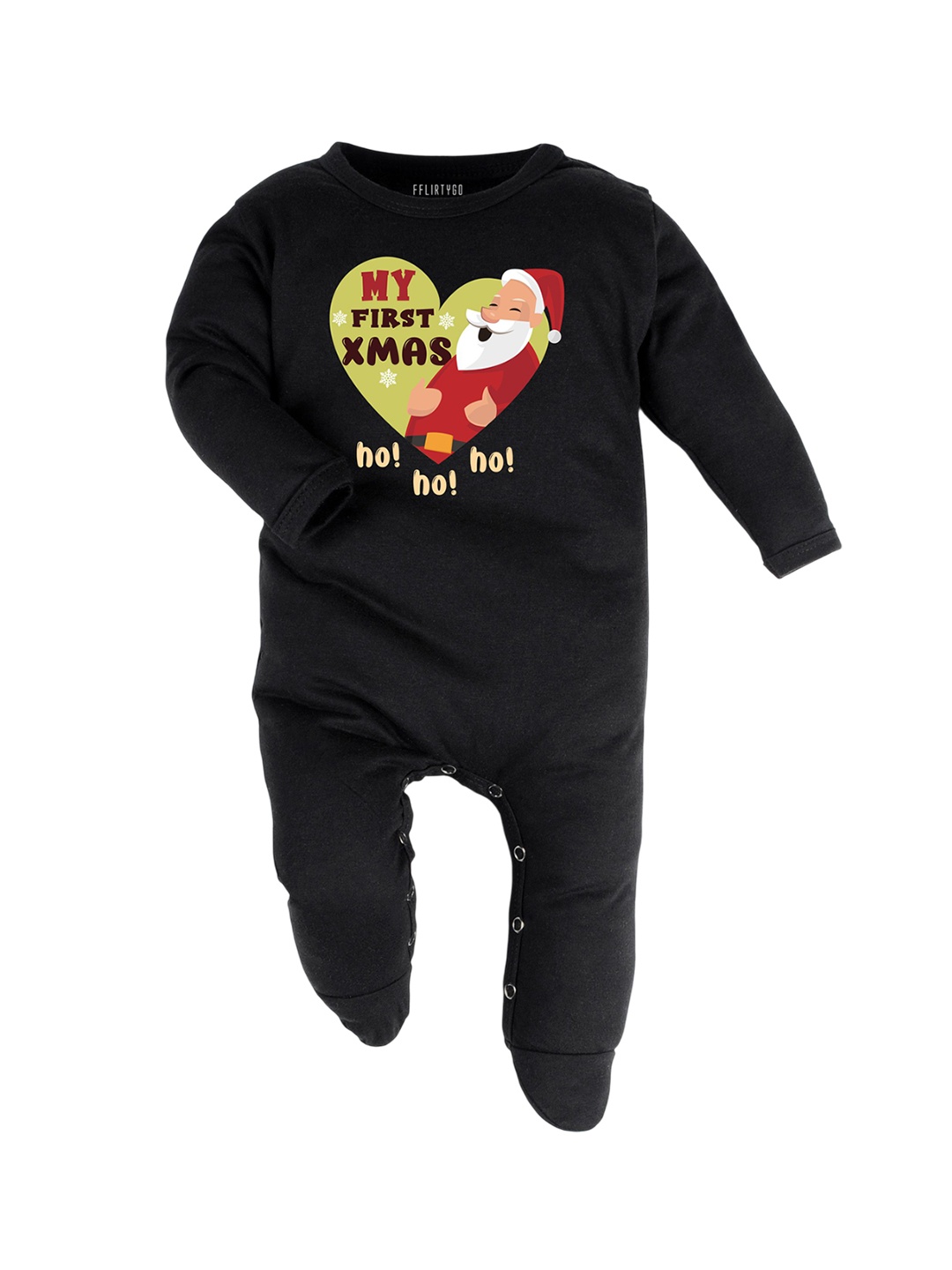 

FFLIRTYGO Infants Printed Pure Cotton Sleepsuit, Black