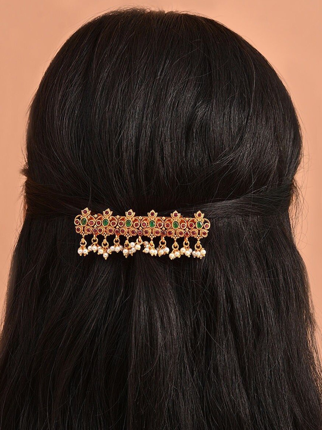 

JAYPORE Women Beaded French Barrette, Gold