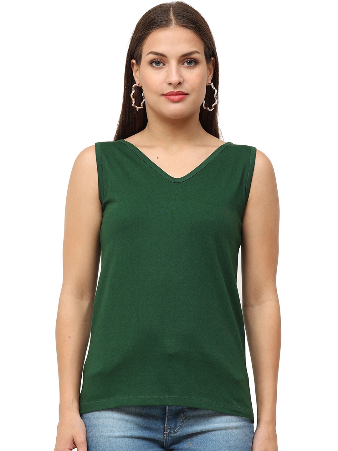

ECOLINE Clothing Women Cotton V-Neck Tank Top, Green