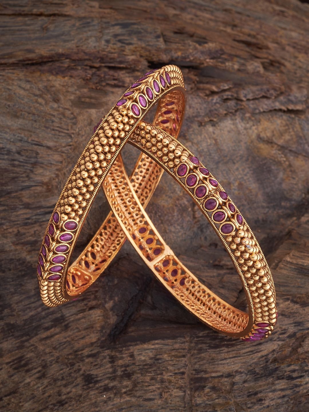 

Kushal's Fashion Jewellery Set Of 2 Gold-Plated Stone-Studded Bangles