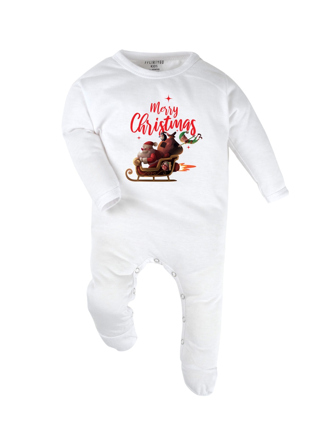 

FFLIRTYGO Infants Printed Pure Cotton Sleepsuit, White