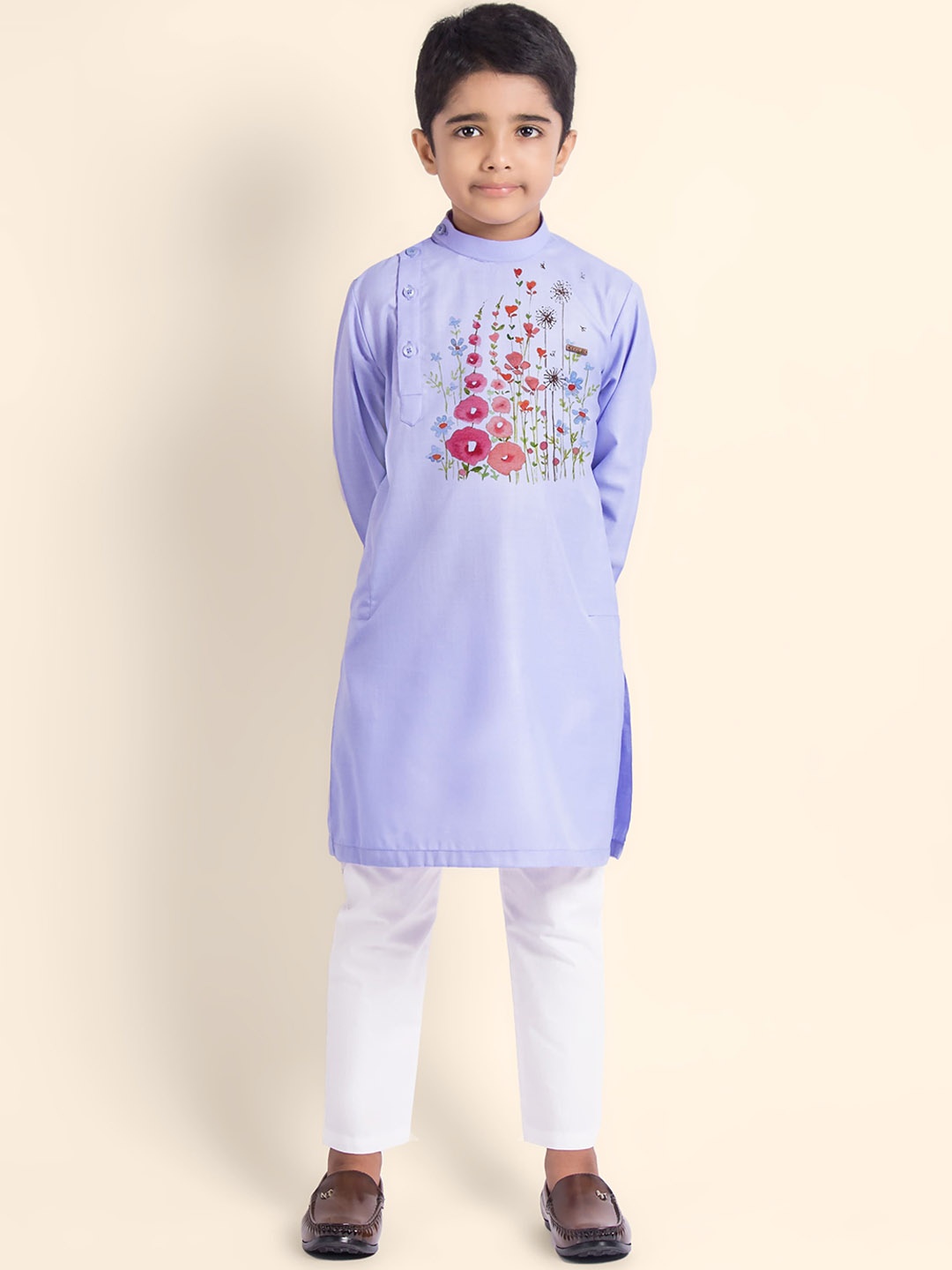 

DEVOILER Boys Ethnic Motifs Printed Thread Work Kurta, Purple