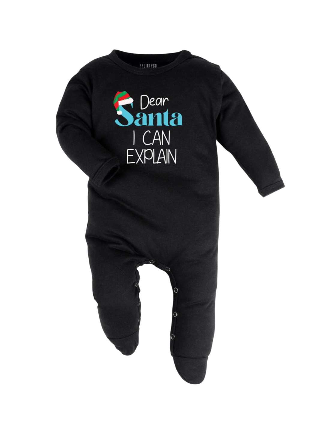 

FFLIRTYGO Kids Printed Pure Cotton Sleepsuit, Black
