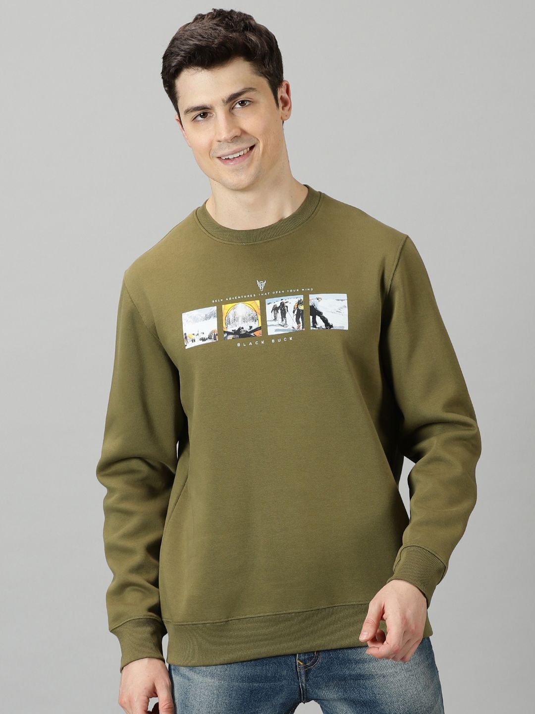 

BLACK BUCK Men Printed Sweatshirt, Olive