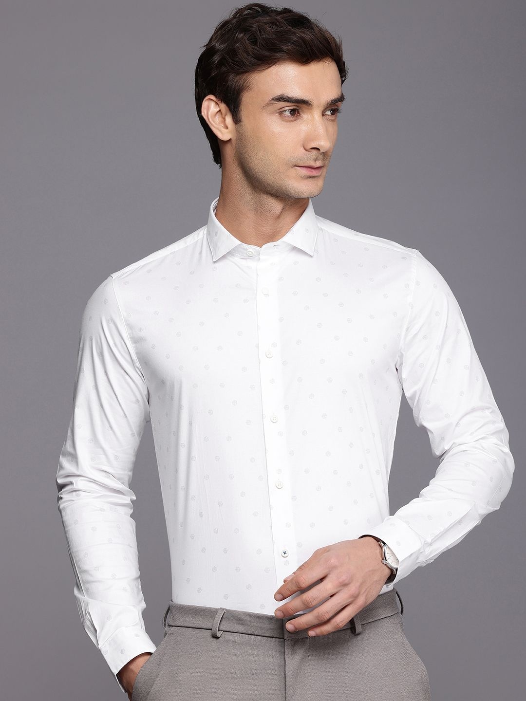 

Louis Philippe Ath.Work Super Slim Fit Opaque Printed Semiformal Shirt, White