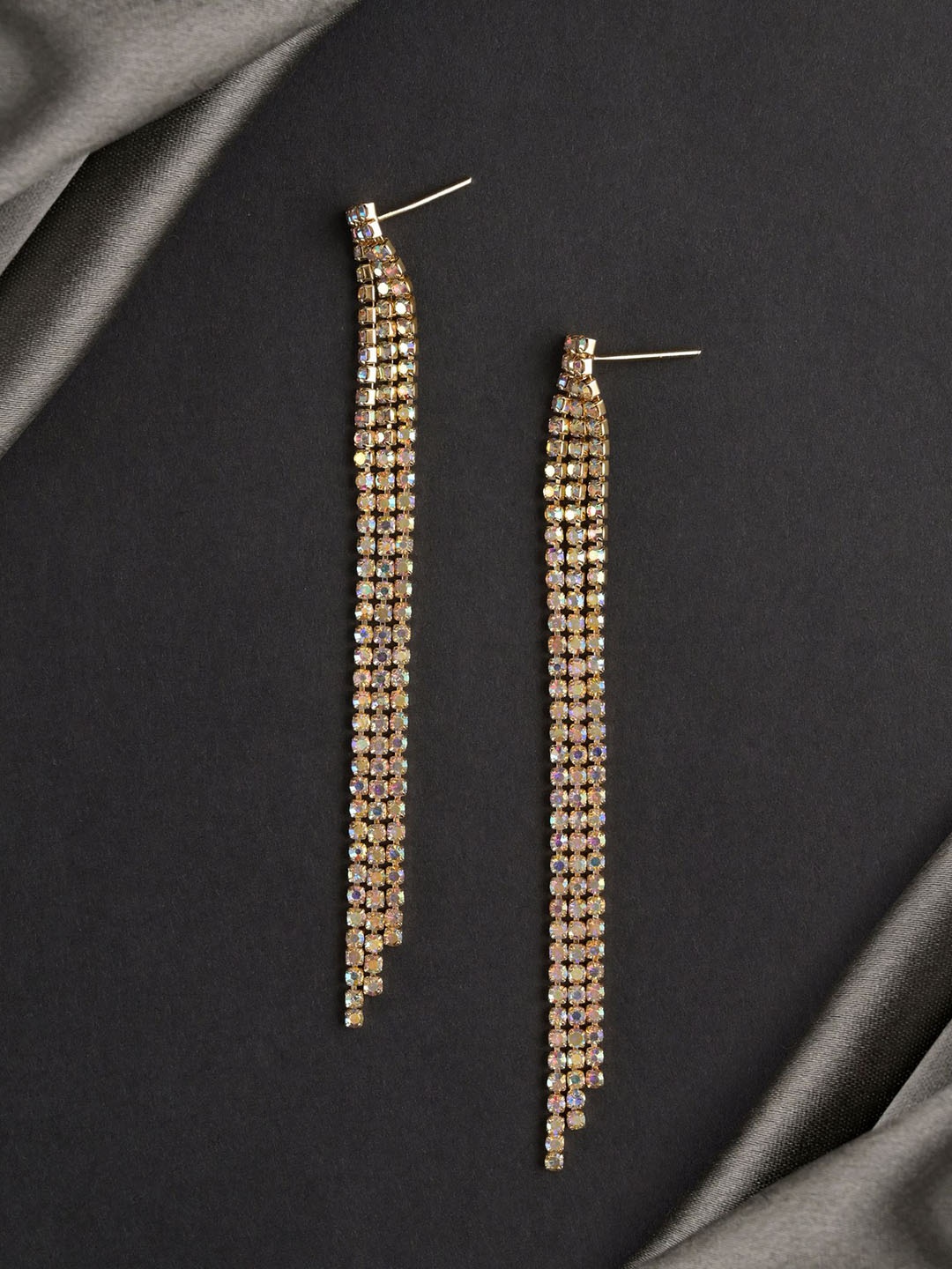 

VAMA Women Gold Plated Rhinestone Chandelier Design Tassel Earrings