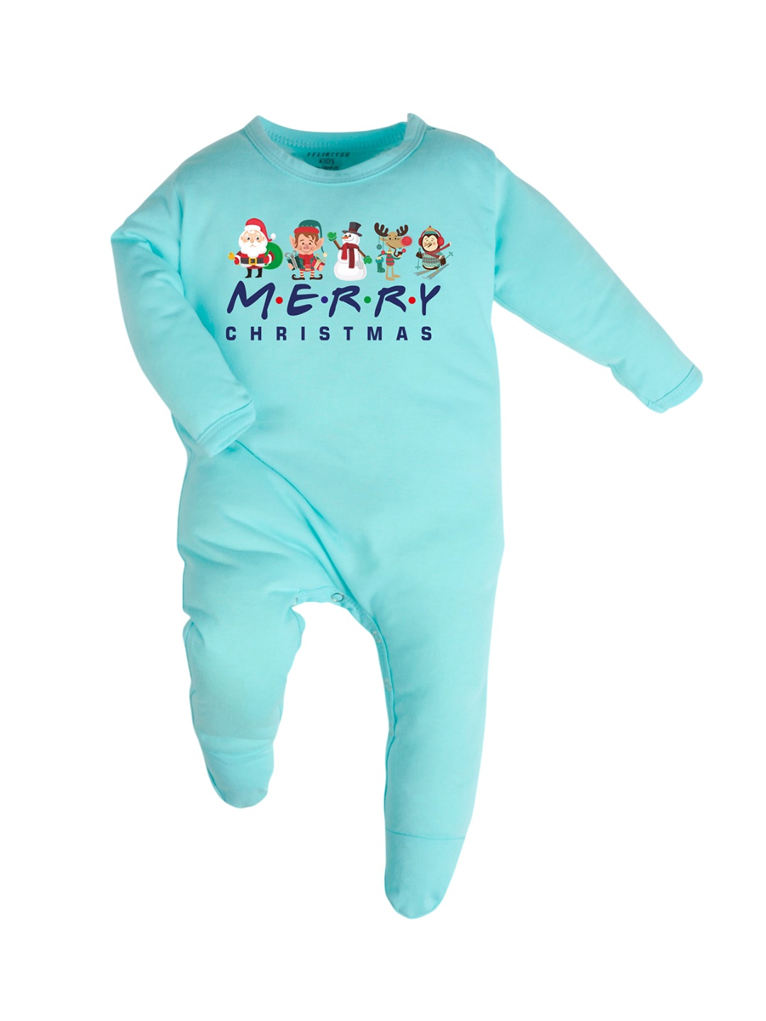 

FFLIRTYGO Kids Printed Pure Cotton Sleepsuit, Turquoise blue