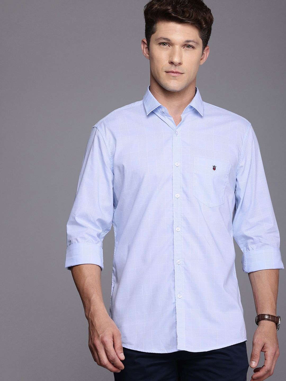 

Louis Philippe Sport Slim Fit Checked Pure Cotton Casual Shirt, Blue