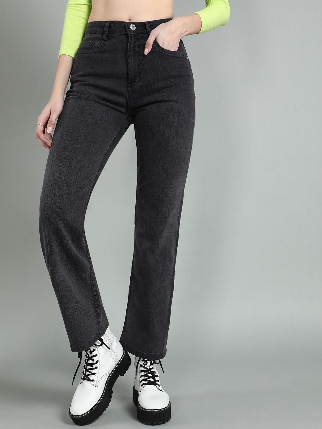 

GUTI Women Straight Fit High-Rise Stretchable Jeans, Black