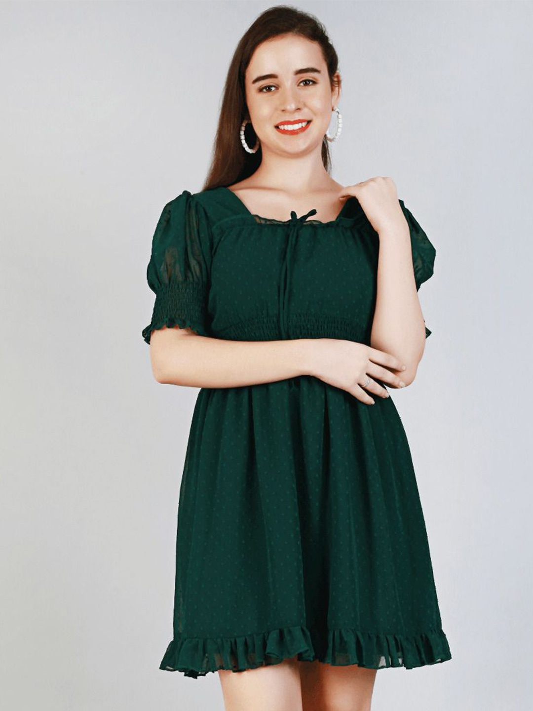 

Oh Rare Puff Sleeve Fit & Flare Dress, Green