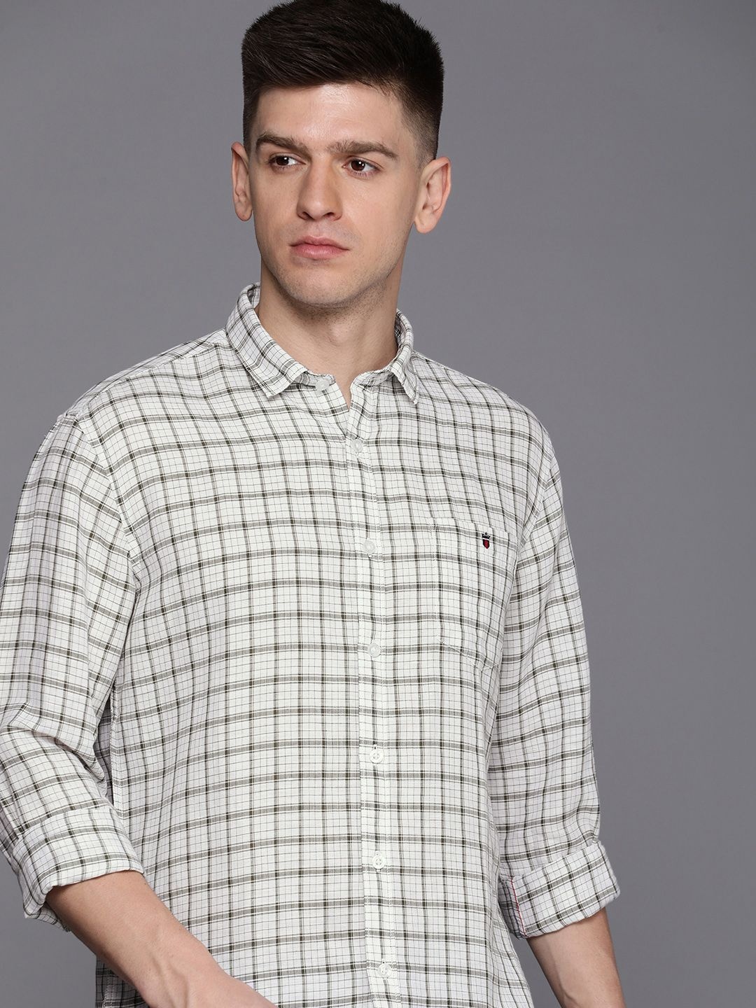 

Louis Philippe Jeans Slim Fit Tartan Checks Pure Cotton Casual Shirt, White