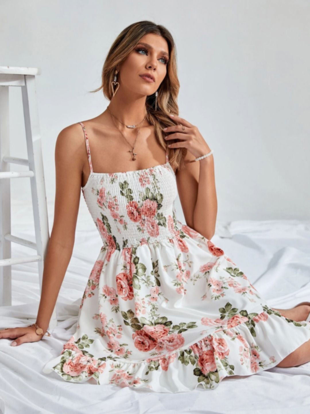

Oh Rare Floral Print Fit & Flare Dress, White