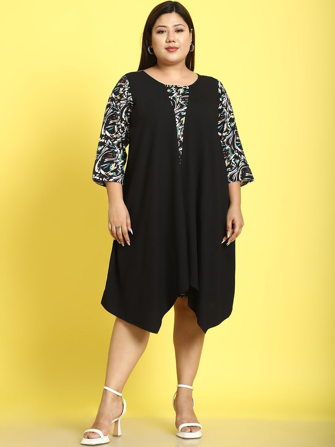 

theRebelinme Floral Print Layered A-Line Midi Dress, Black