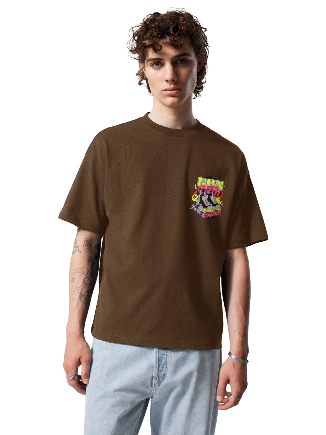 

SONIBROS Men Typography Extended Sleeves Pockets T-shirt, Brown