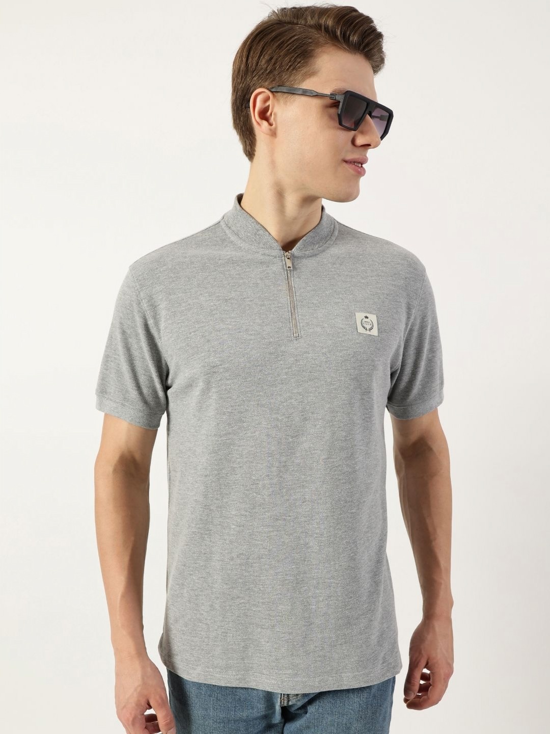 

Thomas Scott Men Mandarin Collar T-shirt, Grey