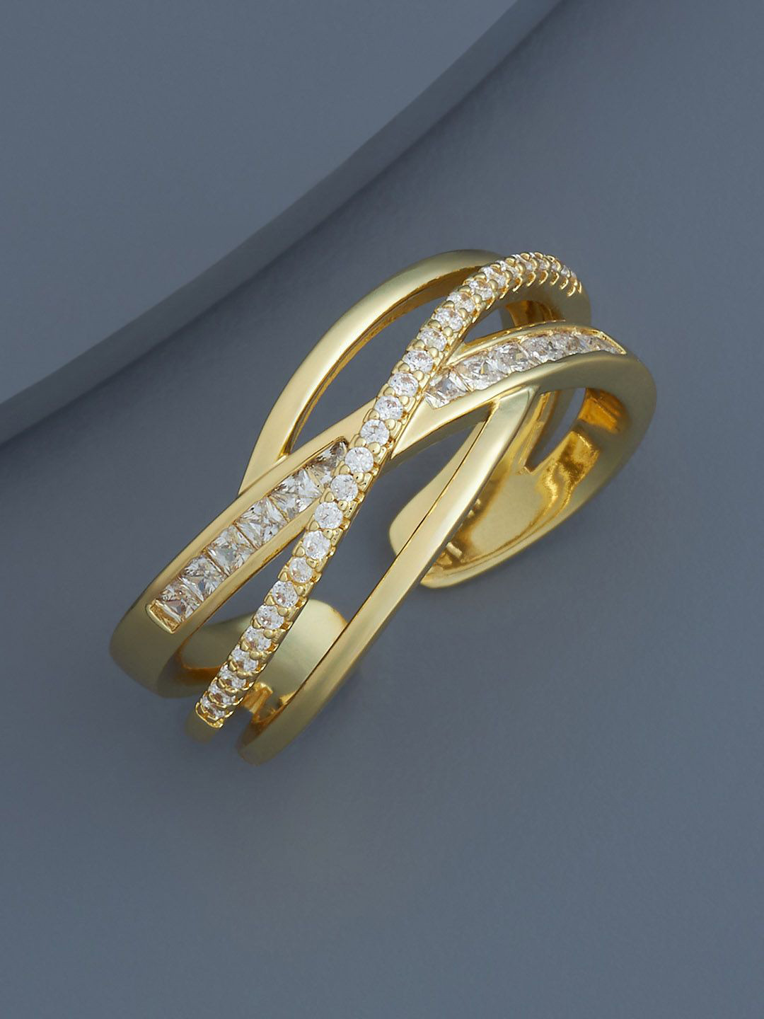 

Kushal's Fashion Jewellery Gold-Plated CZ-Studded Adjustable Finger Ring