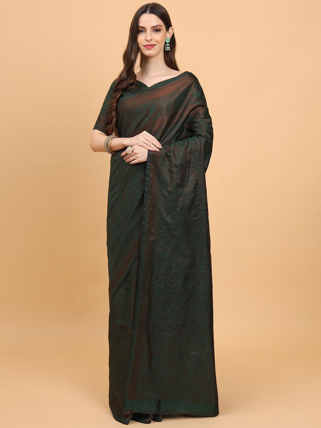 

SHRIMAY Woven Design Art Silk Ready to Wear Banarasi Saree, Green