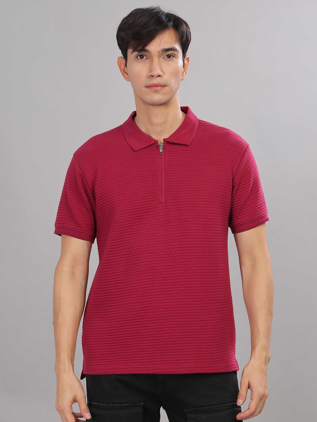 

TOMHIDDLE Men Polo Collar T-shirt, Maroon