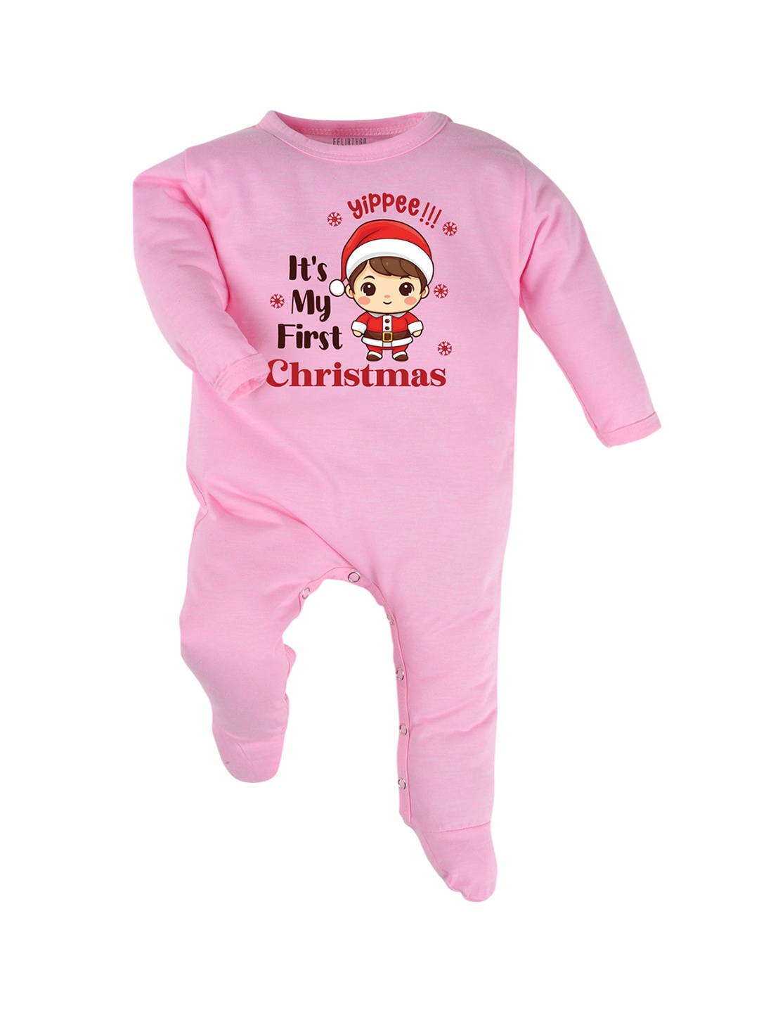 

FFLIRTYGO kids Christmas Infants Printed Cotton Sleepsuit, Pink