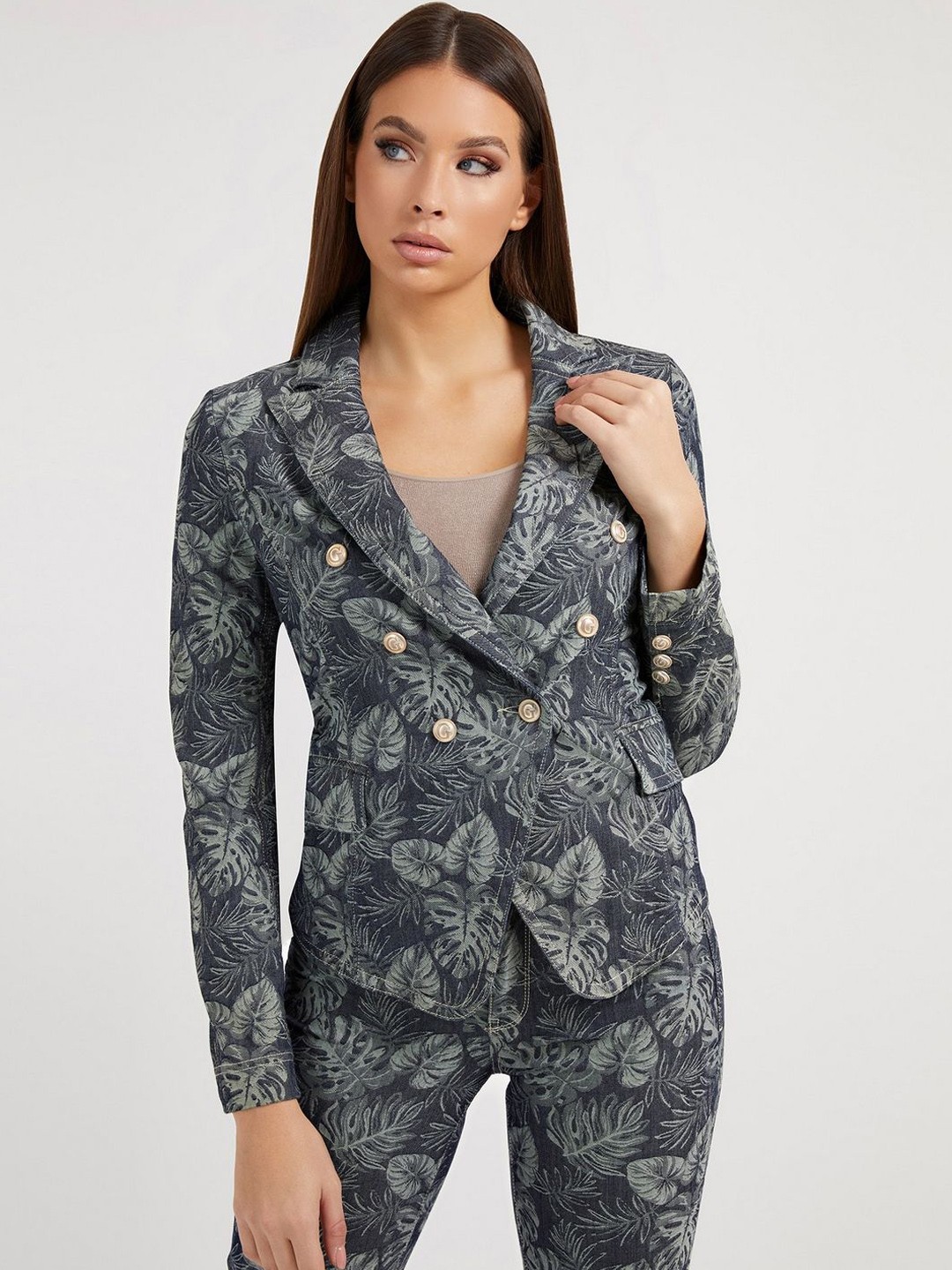 

GUESS Printed Double-Breasted Blazers, Grey