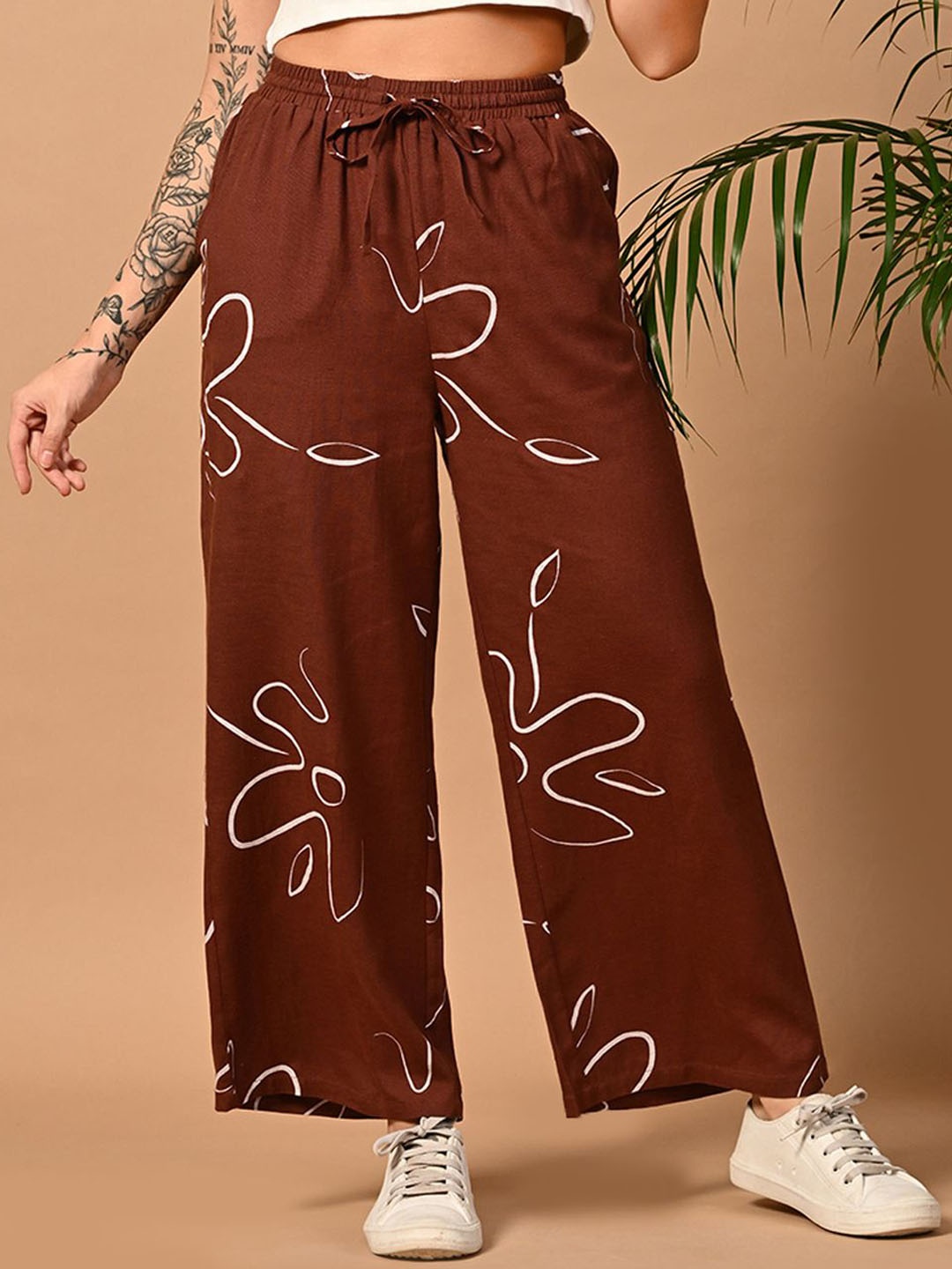 

all about you Women Printed Trousers, Brown