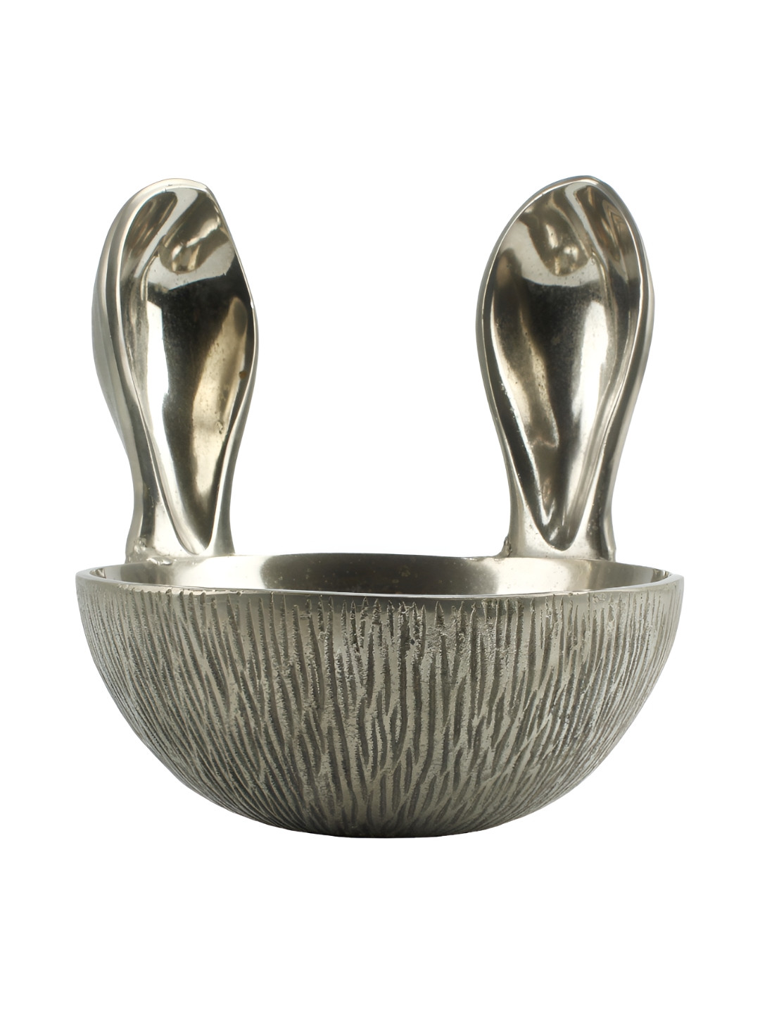 

Hind Decor Textured Round With Ears Handle Decorative Bowl, Silver