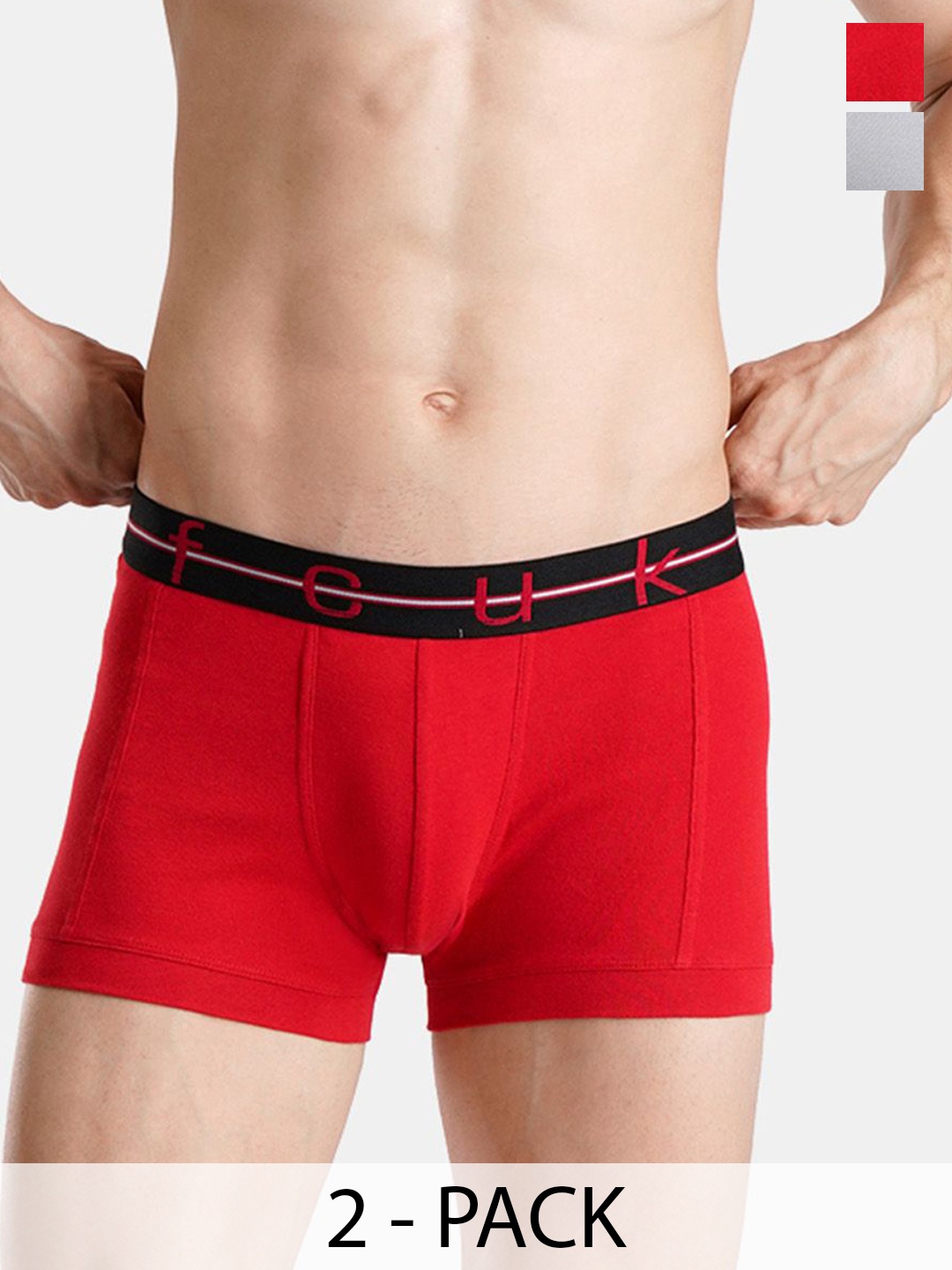 

FCUK Pack Of 2 Mid Rise Trunks - NORWOOD-TULTIMATE GRAY-HAUTE REDS, Grey