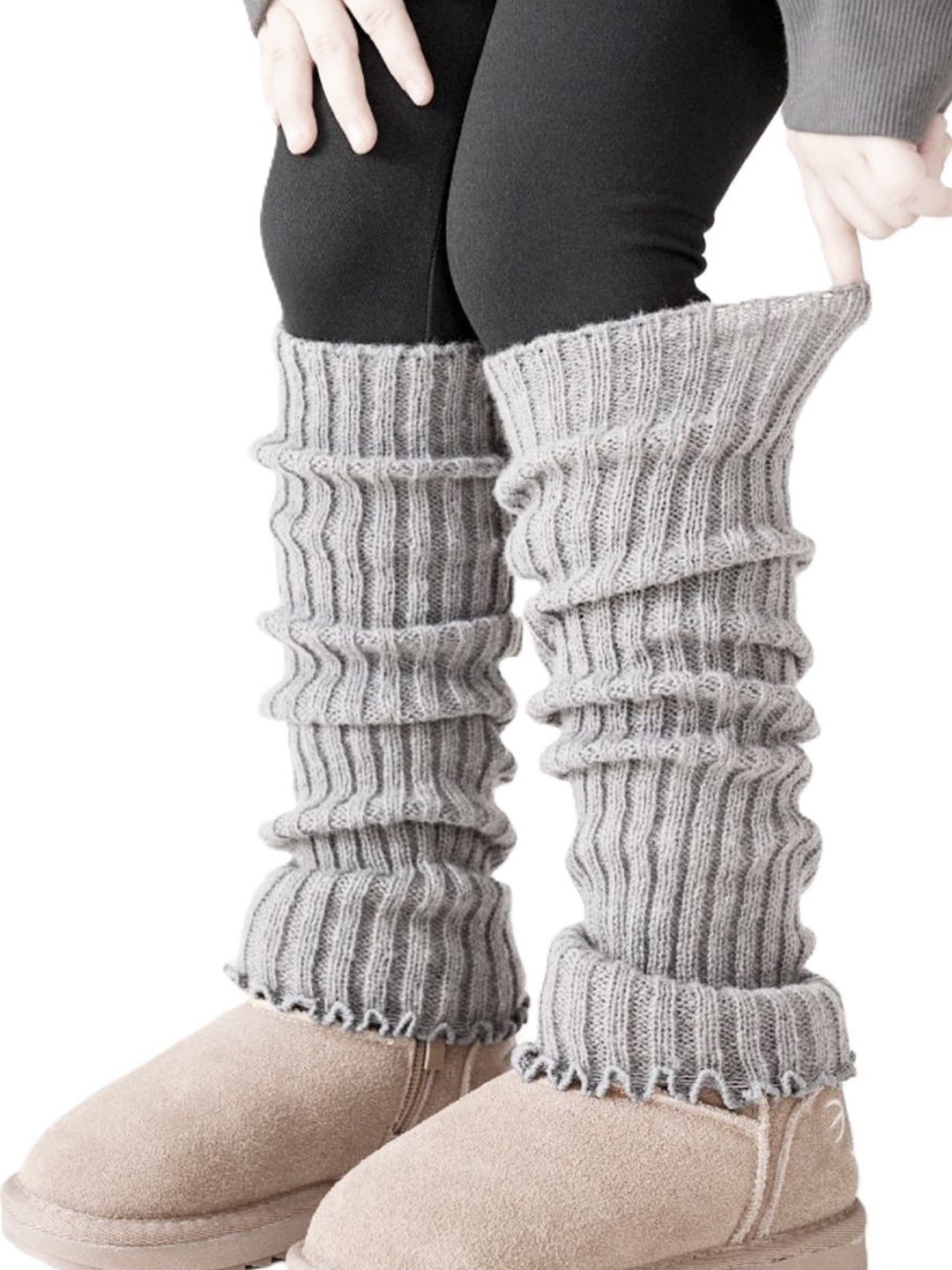 

Alexvyan Women Striped Above Ankle-Length Leg Warmer Socks, Grey