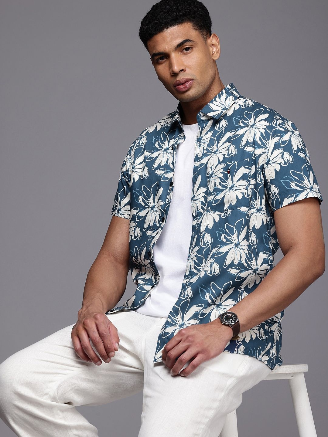 

Louis Philippe Sport Slim Fit Floral Printed Casual Shirt, Blue