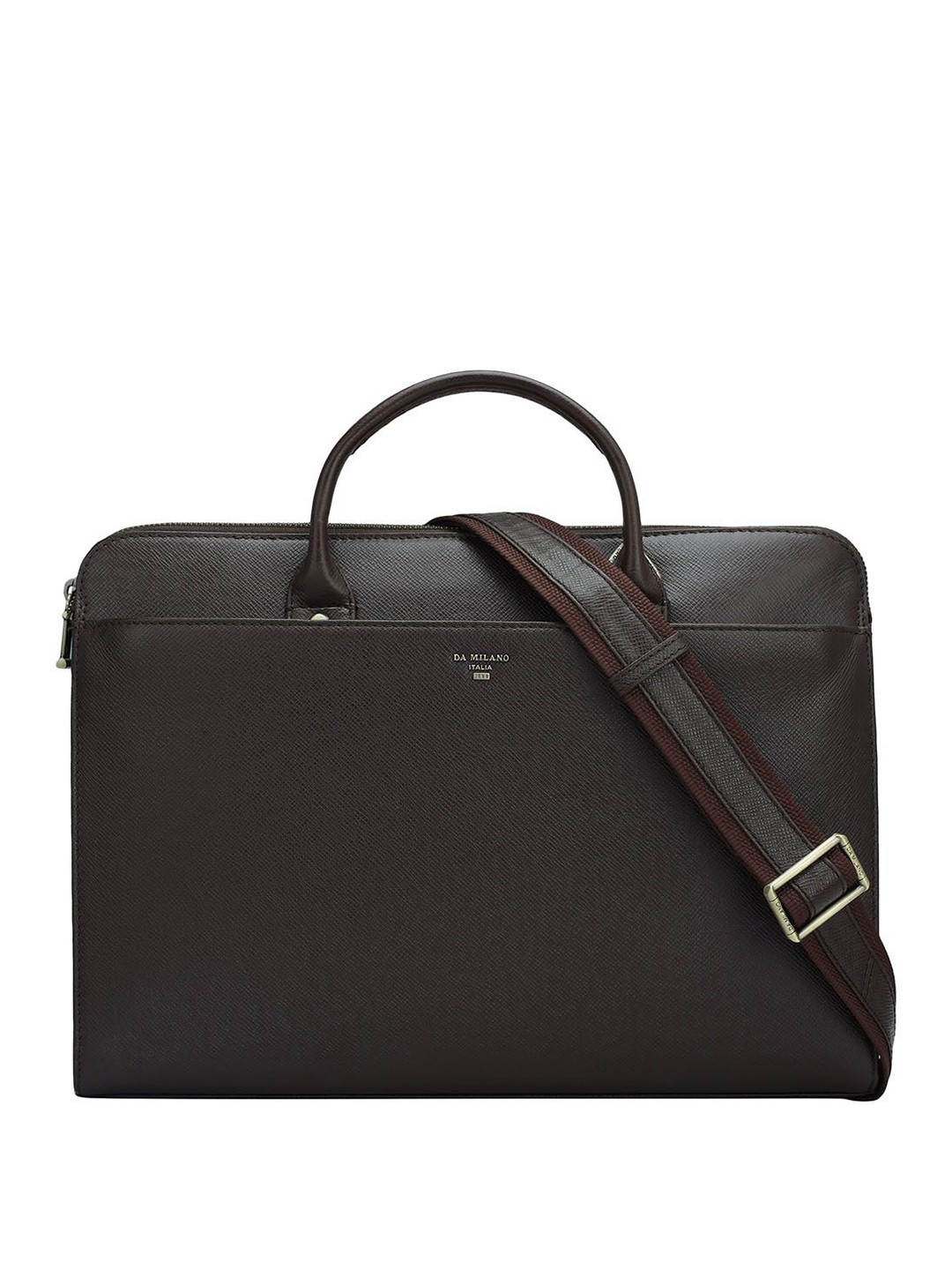

Da Milano Unisex Textured Leather Laptop Bag, Brown