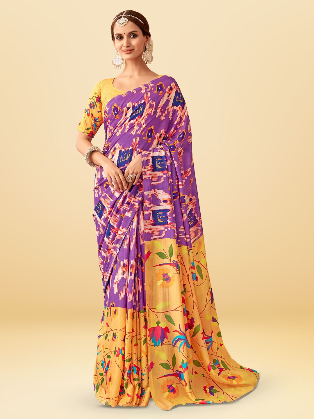 

SARHA Floral Pure Georgette Saree, Purple