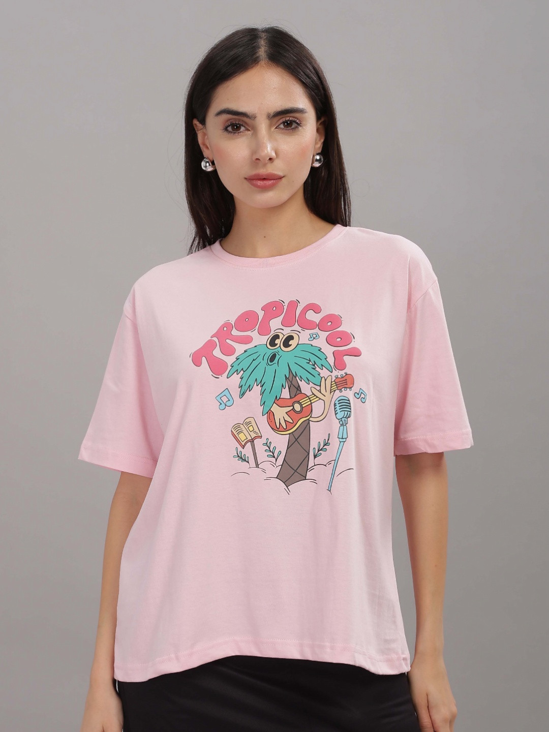 

HEYLAY Women Printed Extended Sleeves T-shirt, Pink