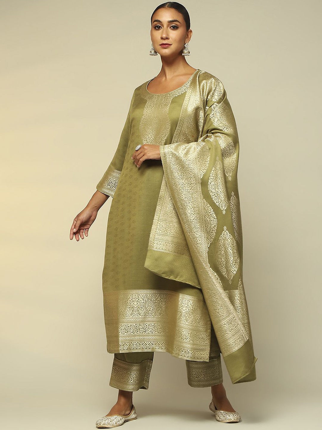

Rangriti Women Ethnic Motifs Regular Kurta with Palazzos & With Dupatta, Green