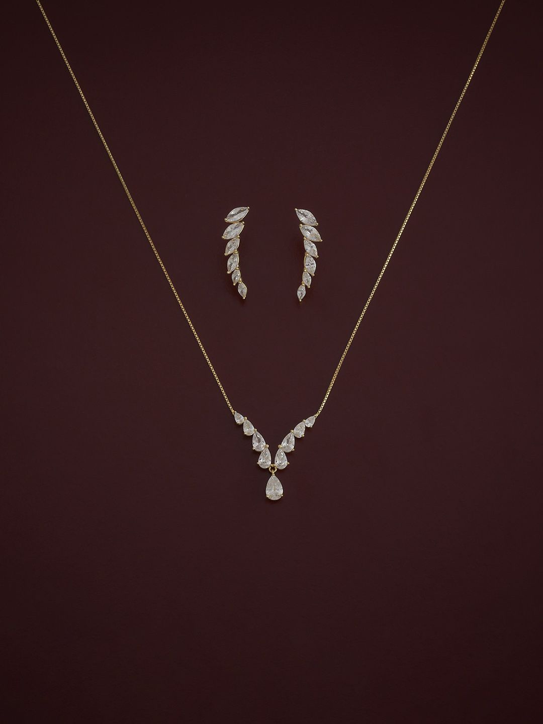 

Kushal's Fashion Jewellery Silver Gold-Plated CZ-Stone Studded Jewellery Set