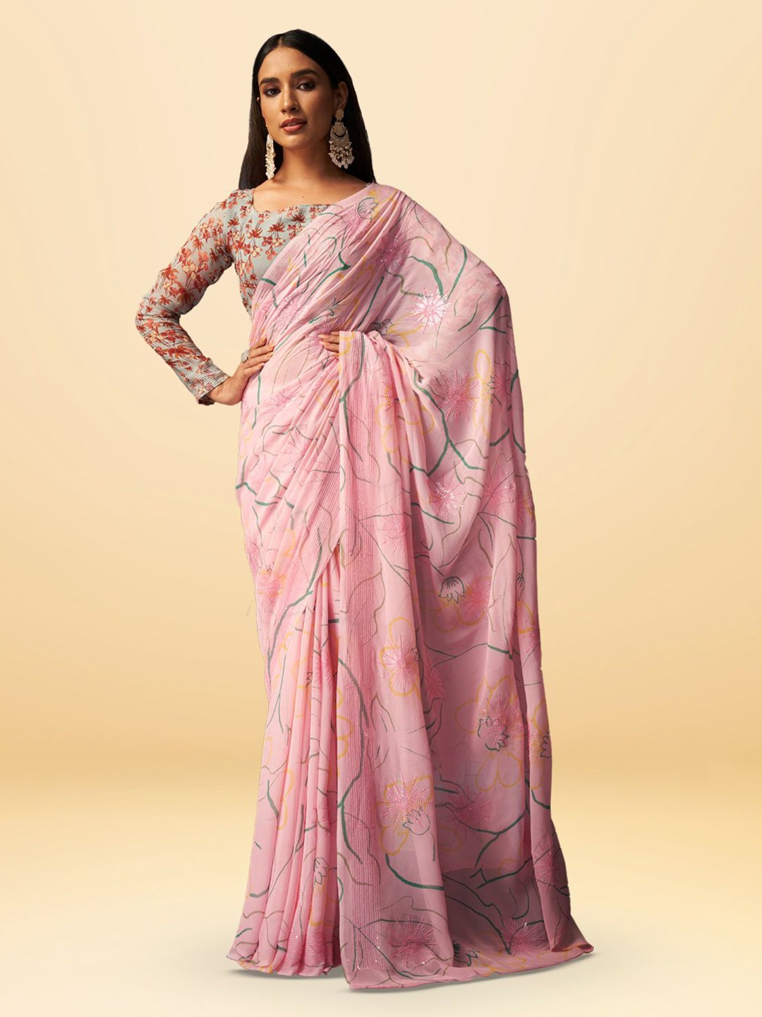 

SARHA Pure Georgette Saree, Pink