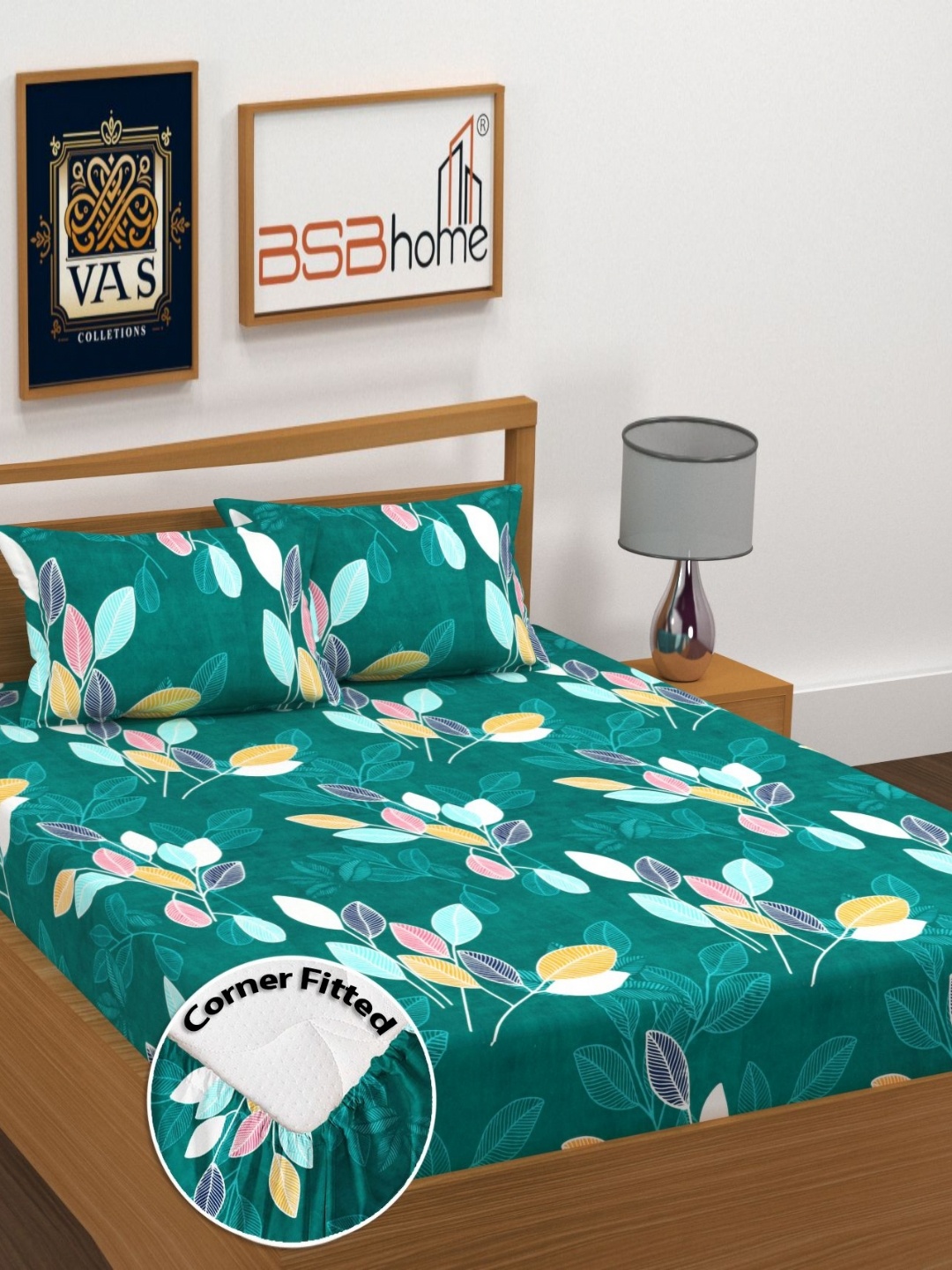 

bsb home Green Floral 210 TC Queen Bedsheet with 2 Pillow Covers