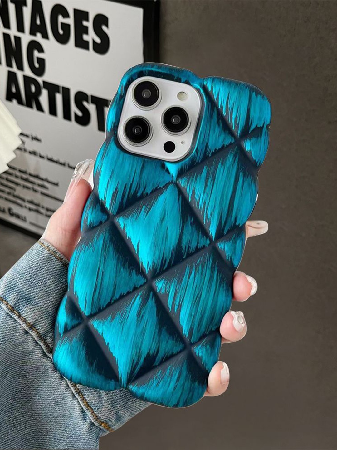 

Luxury Kase Geometric Printed iPhone 14 Pro Back Case Mobile Accessories, Blue