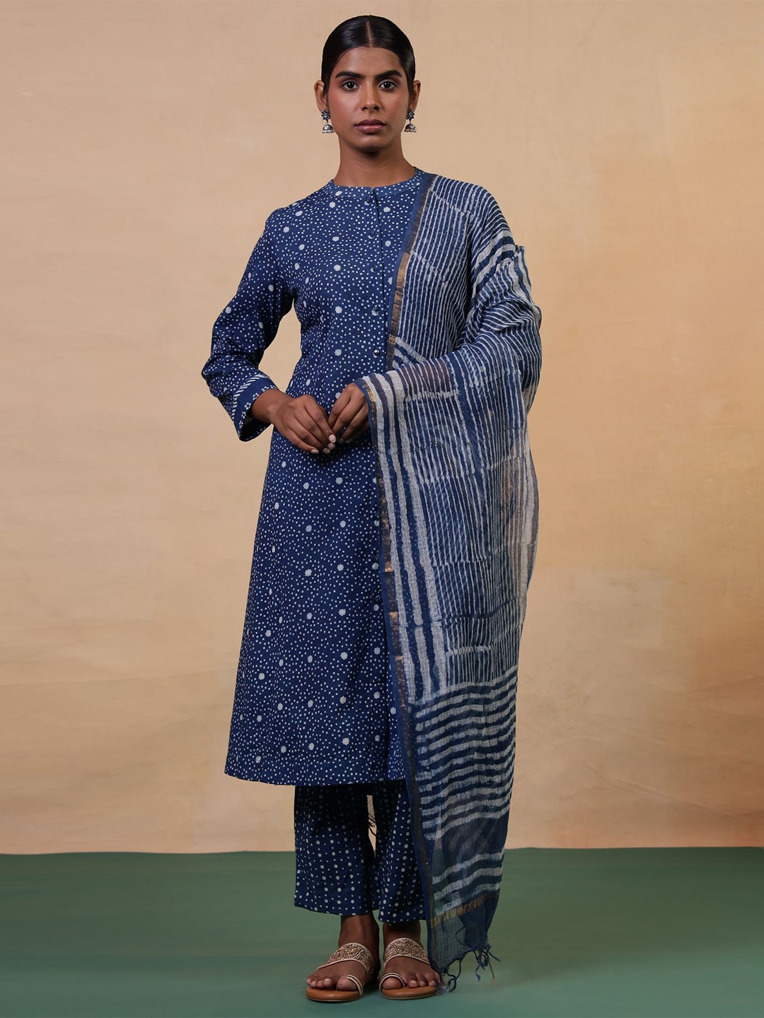 

Folk Song Striped Cotton Silk Dupatta, Blue