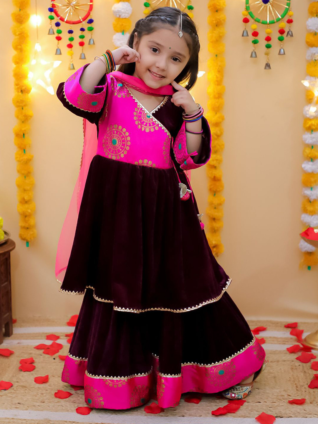 

BownBee Girls Kurta with Sharara & Dupatta, Purple