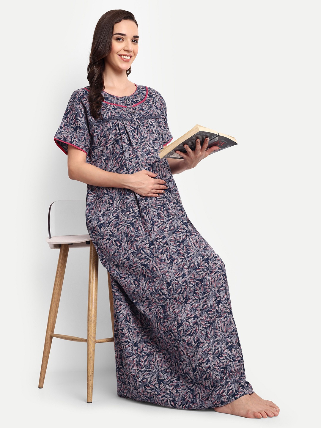 

THE MAMA KLUB Printed Maxi Nightdress, Pink