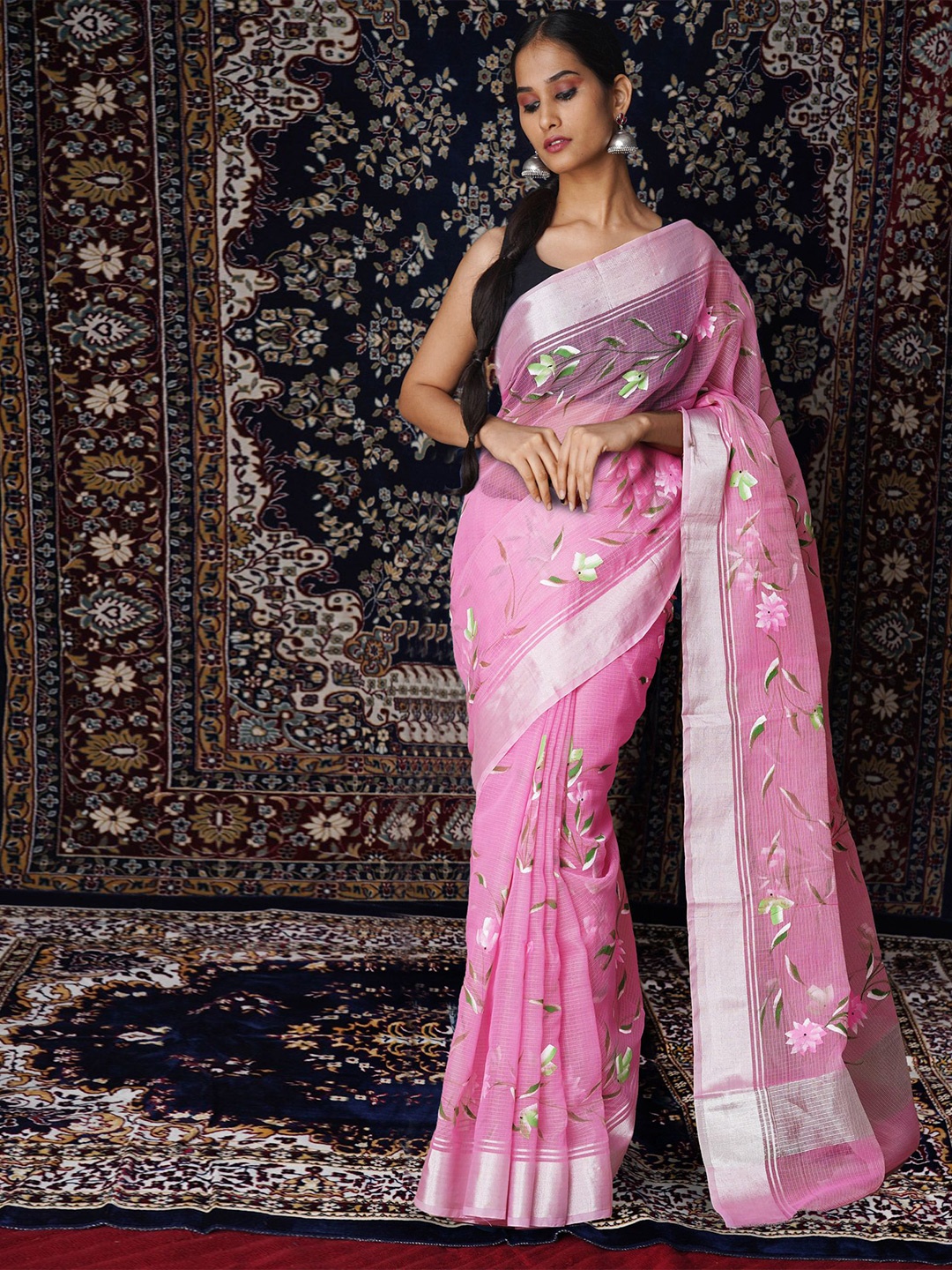 

Unnati Silks Floral Net Handloom Kota Saree, Pink