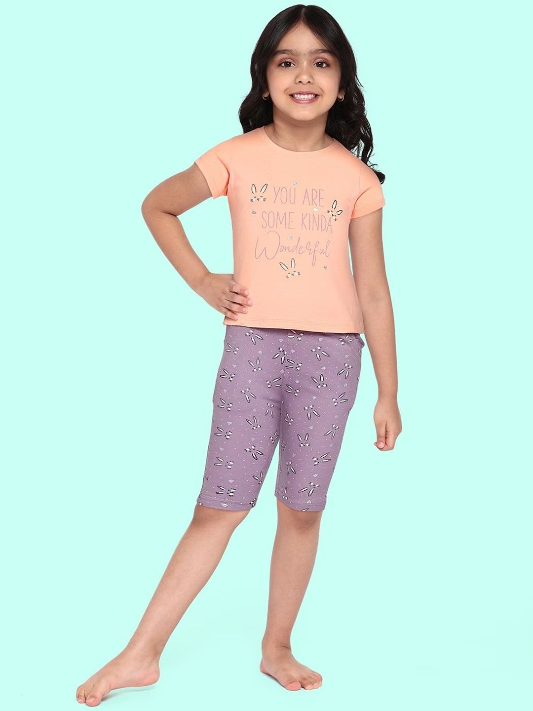 

Sweet Dreams Girls Printed Night suit, Peach