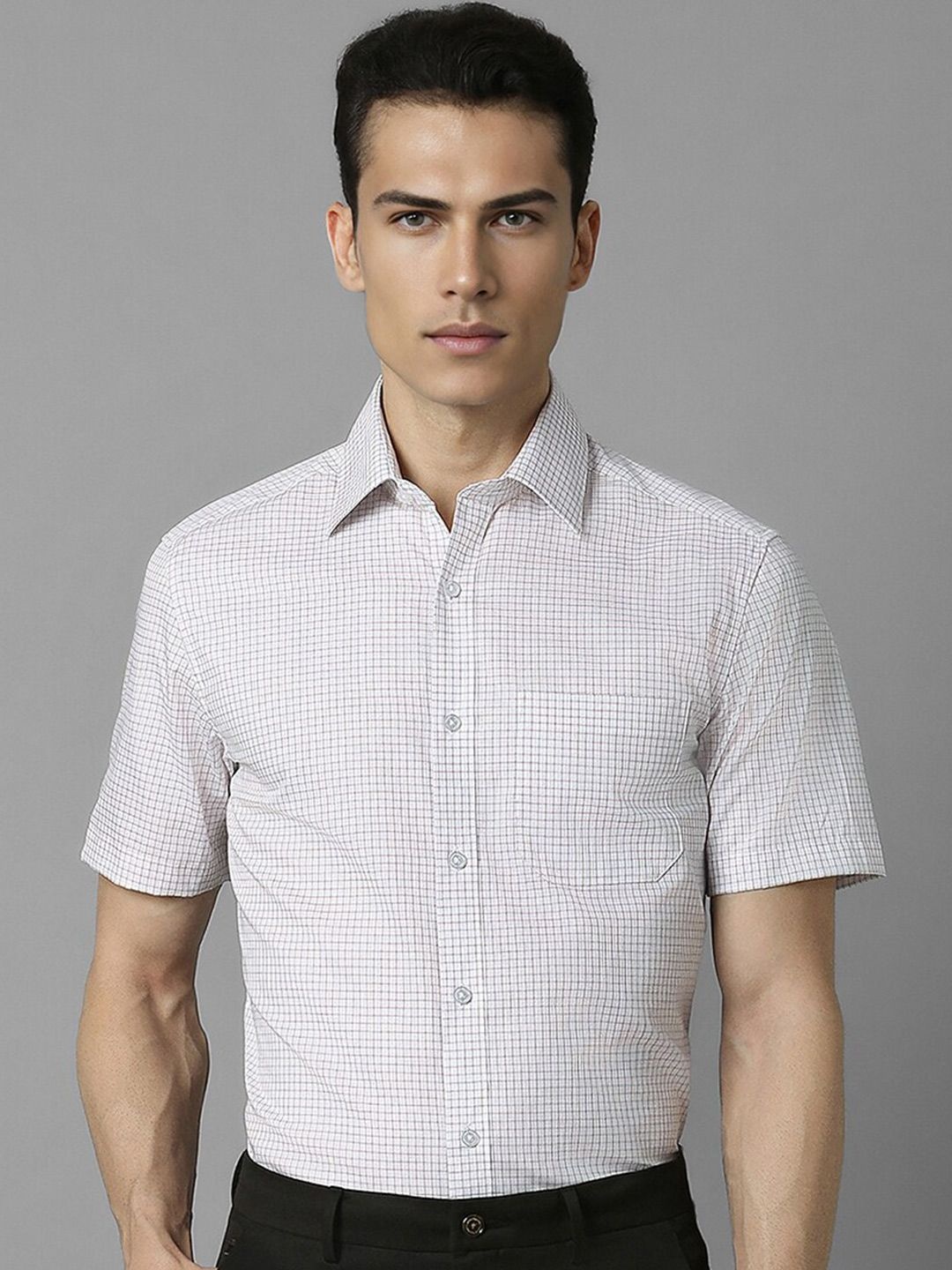 

Louis Philippe Checked Short Sleeves Cotton Formal Shirt, White