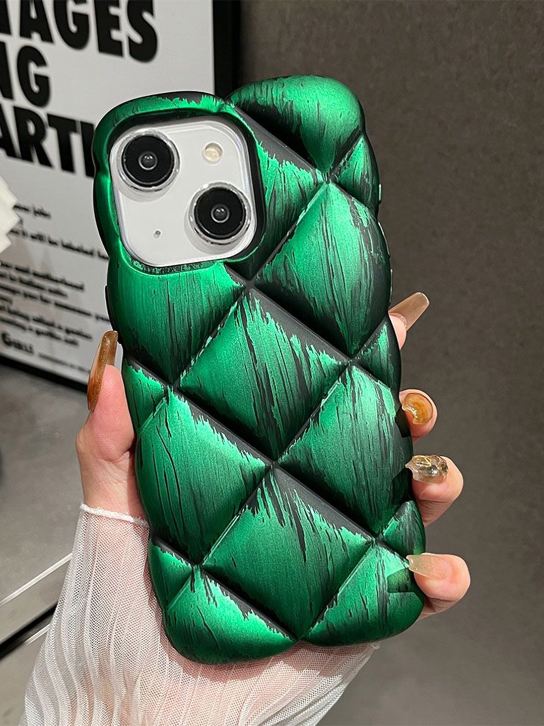 

Luxury Kase Geometric Printed iPhone 14 Back Case Mobile Accessories, Green
